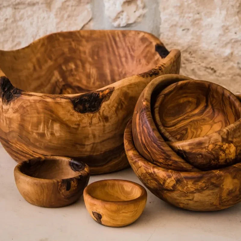 Trendy oversized ceramic bowls-Olive Wood Bowl Bundle