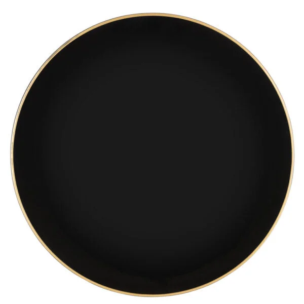 Affordable wooden salad servers-Black and Gold Rim 13″ Round Plastic Charger Plate - 4 Pack