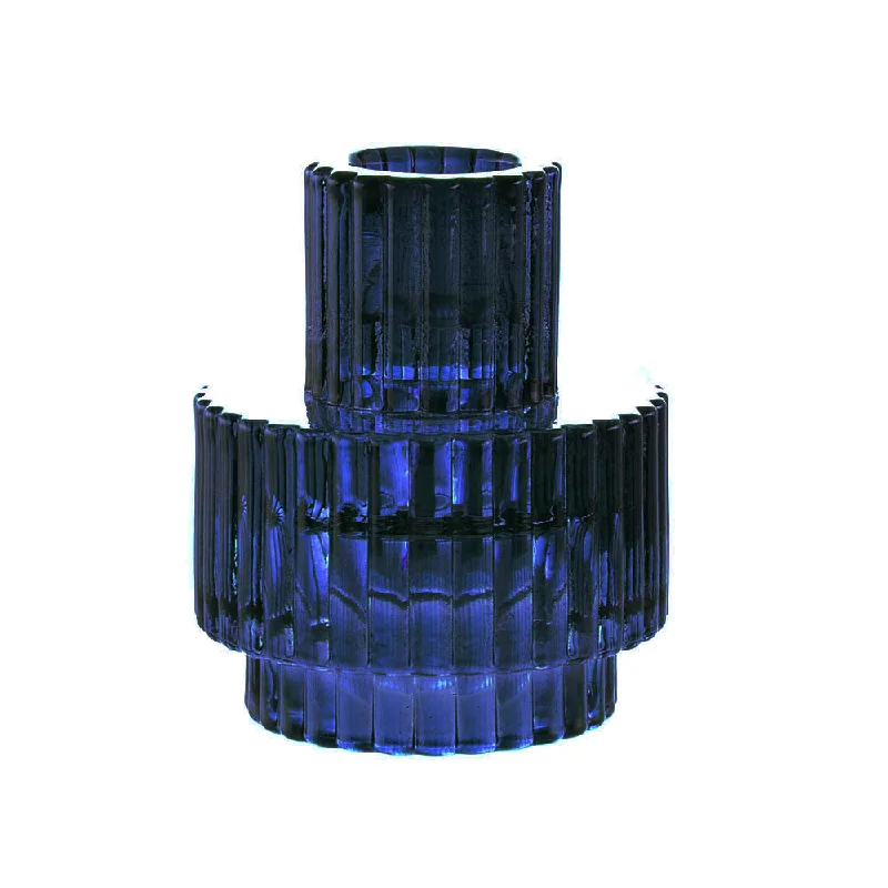 Trendy frosted serving dishes-Glass Candle Holder Dark Blue 8.5x7cm