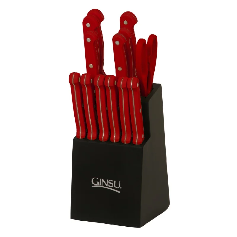 Luxury crystal dessert bowls-Ginsu Essential Series in Black Block Pomegranate Red 14-piece Cutlery Set