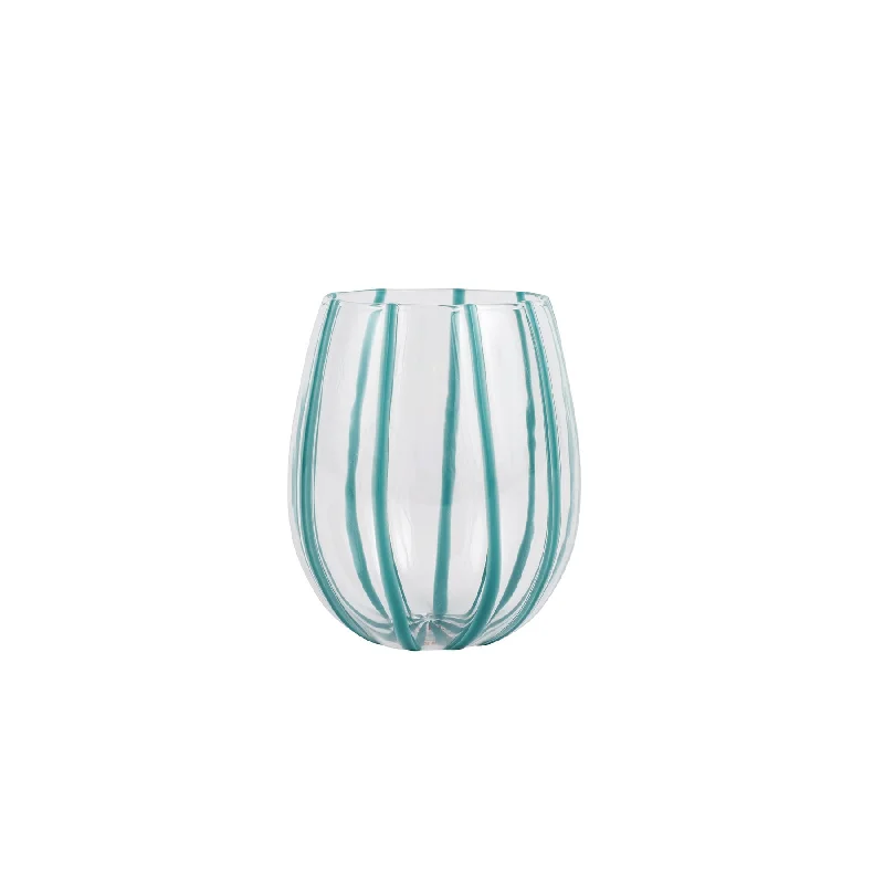 Elegant wine glasses in sets-Vietri Nuovo Stripe Teal Stemless Wine Glass