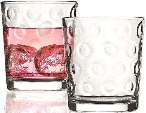 Elegant crystal tumblers for whiskey-Circleware Circles Heavy Base Whiskey Drinking Glasses, Set of 4, Entertainment Dinnerware Glassware for Water, Juice, Beer Bar Liquor Dining Decor Beverage Cups Gifts, 12.5 oz, Clear