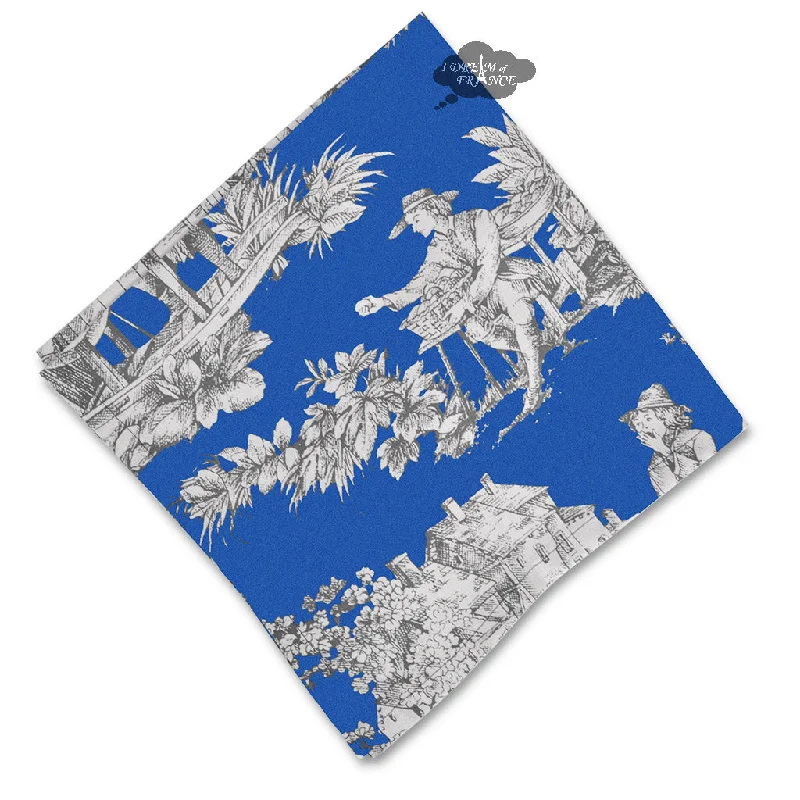 Affordable stainless steel cutlery-Villandry Blue French Toile Cotton Napkin by Le Cluny