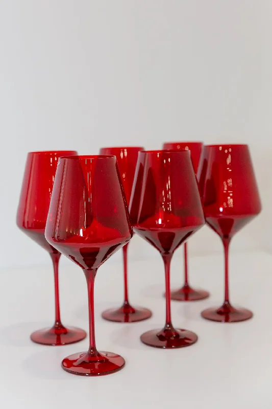 Elegant floral teacups with saucers-Estelle Colored Wine Glasses- Red