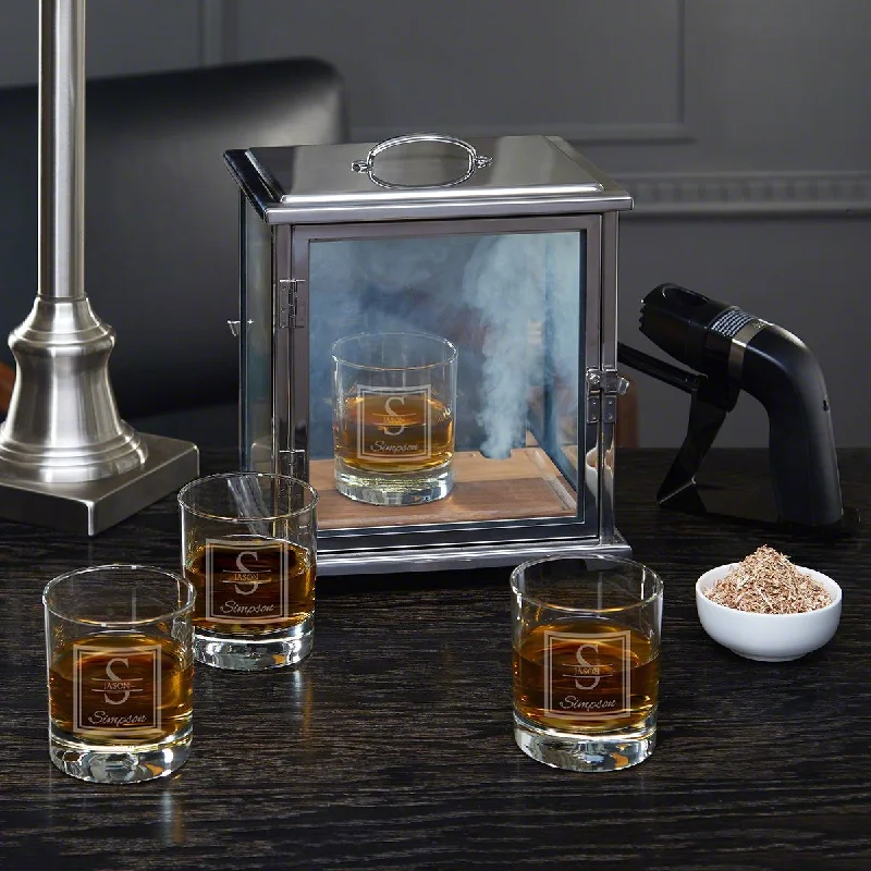 Trendy frosted tumblers with lids-Smoke Box Kit with Custom Whiskey Glasses Whiskey Smoker Kit