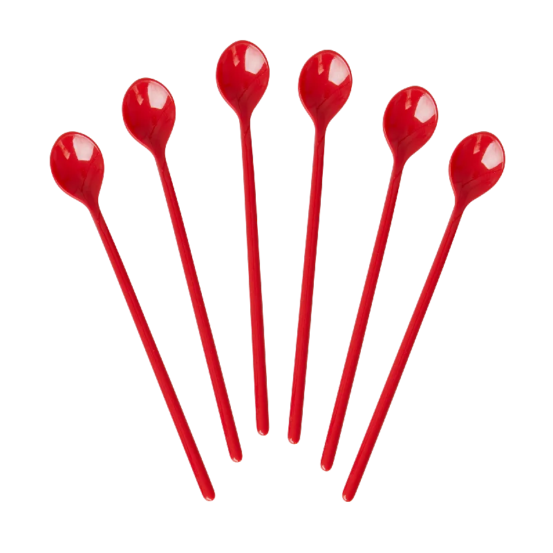 Luxury gold-accented bowls-Melamine Latte Spoons in Candy Red Color - Bundle of 6