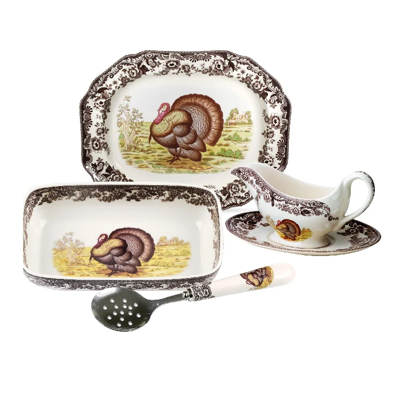 Trendy frosted serving dishes-Woodland Turkey Serveware, Set of 3