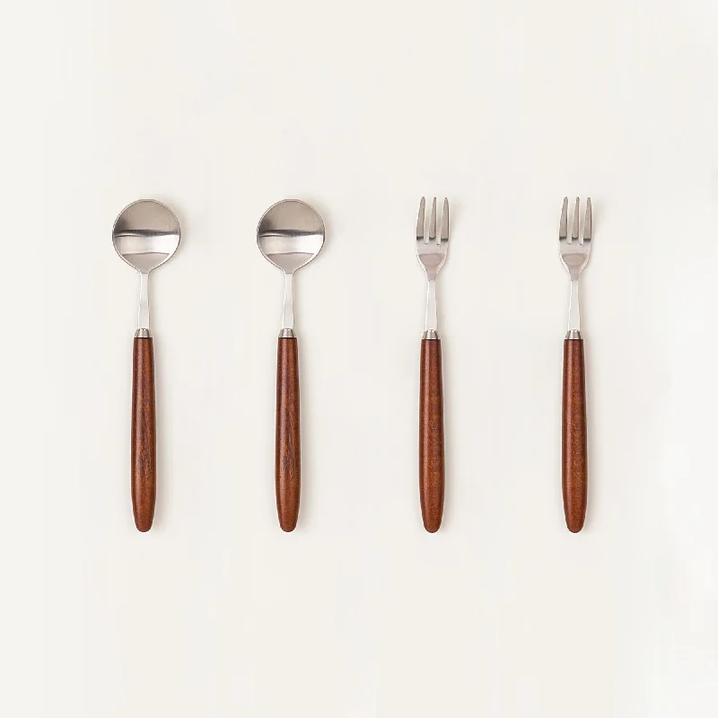 Trendy ombre ceramic plates-[Bogen] Hard Maple Tea set, 2 Tea Spoon & 2 Tea Fork