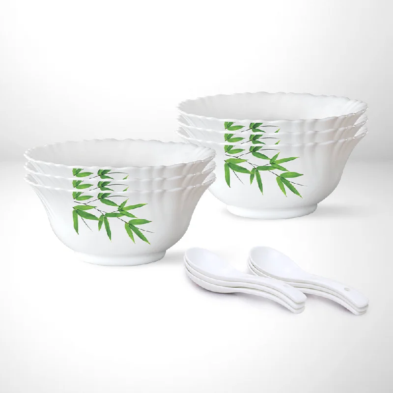 Trendy reusable glass trays-Larah by Borosil Bamboo Leaves Soup Bowl Set