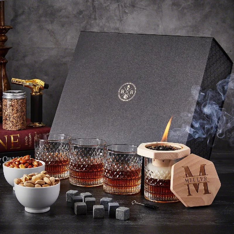 Stylish frosted coffee mugs-Black Diamond Personalized Whiskey Smoker Kit - 14pc Luxury Box Set