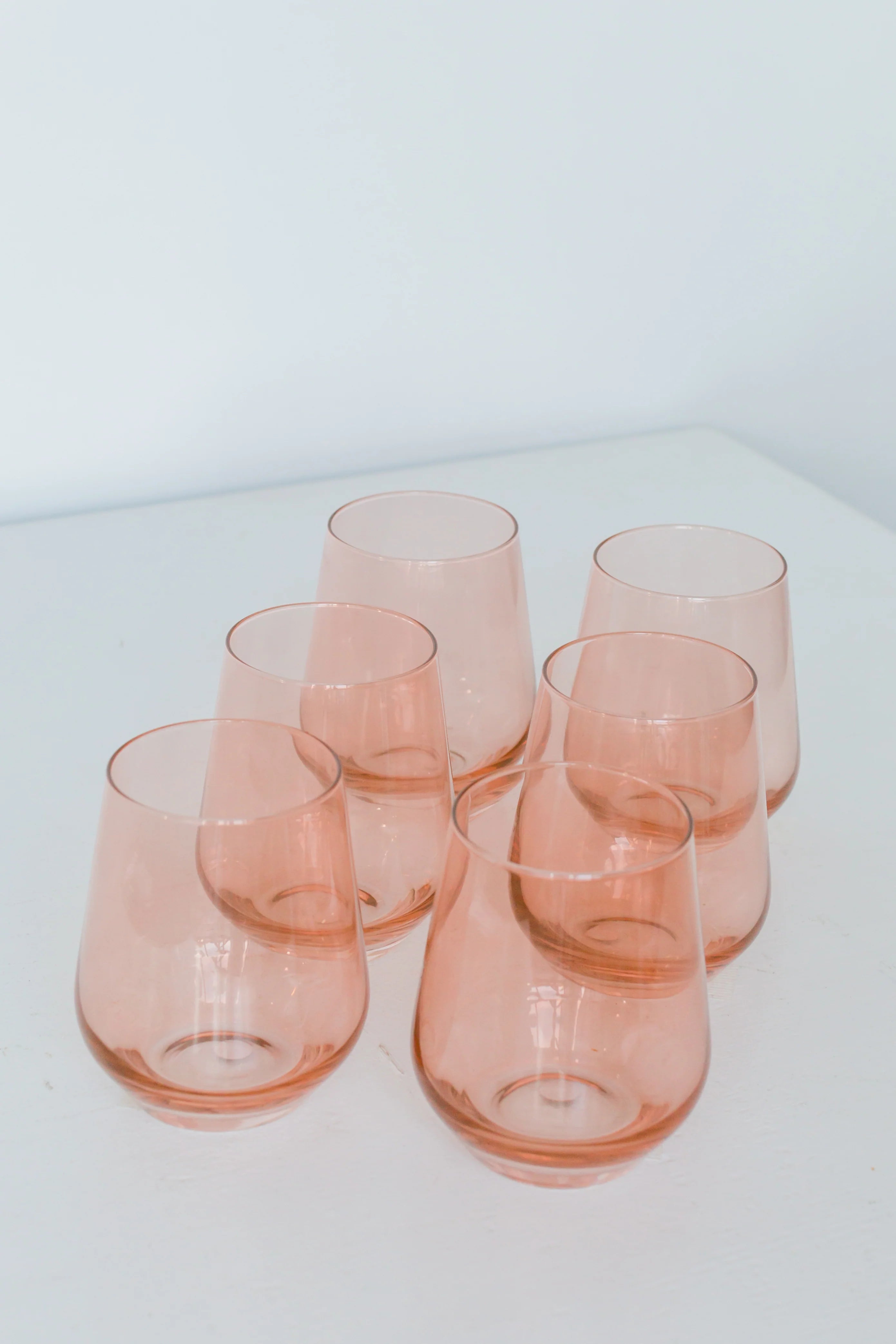 Luxury gold-rimmed wine glasses-Estelle Stemless Wine Glasses - Blush