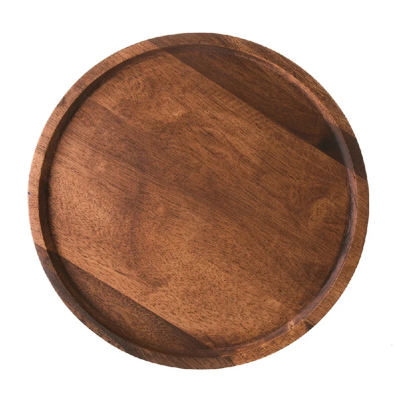 Luxury porcelain soup tureens-Acacia Wood Tray Round 33cm Dark Brown