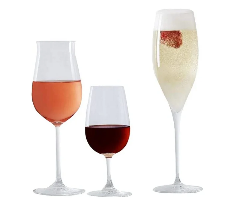 Trendy frosted tumblers with lids-NUDE Glass Cheers Set Aperative Set of 3 Glasses - Rosé Wine Glass, Dimple Water Glass, Dimple Champagne Glass