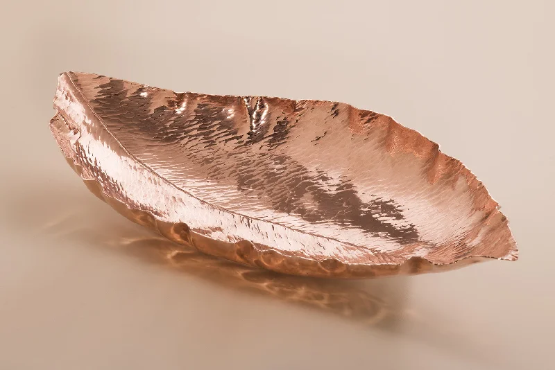 Trendy stackable glass plates-Copper Magnolia Leaf Bowl