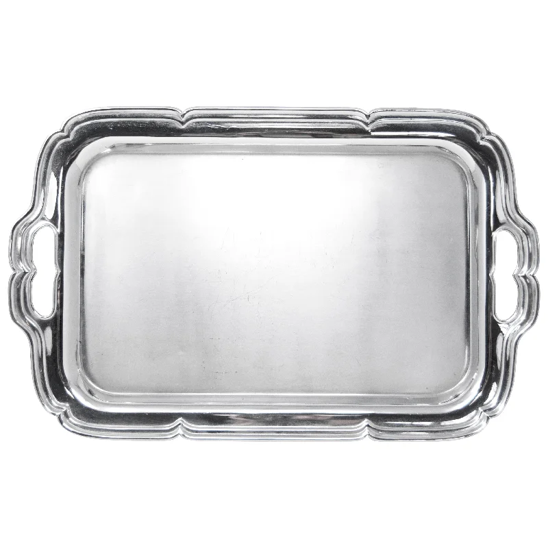 Designer porcelain serving dishes-Scalloped Edge Chrome Rectangular Tray