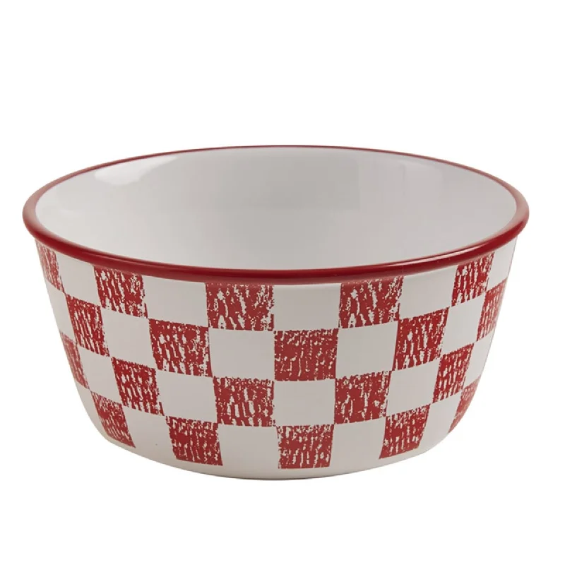 Affordable ceramic serving dishes-Park Designs Chicken Coop Red Check Cereal Bowl Set of 4 - 6.36"DIA X 2.75"H