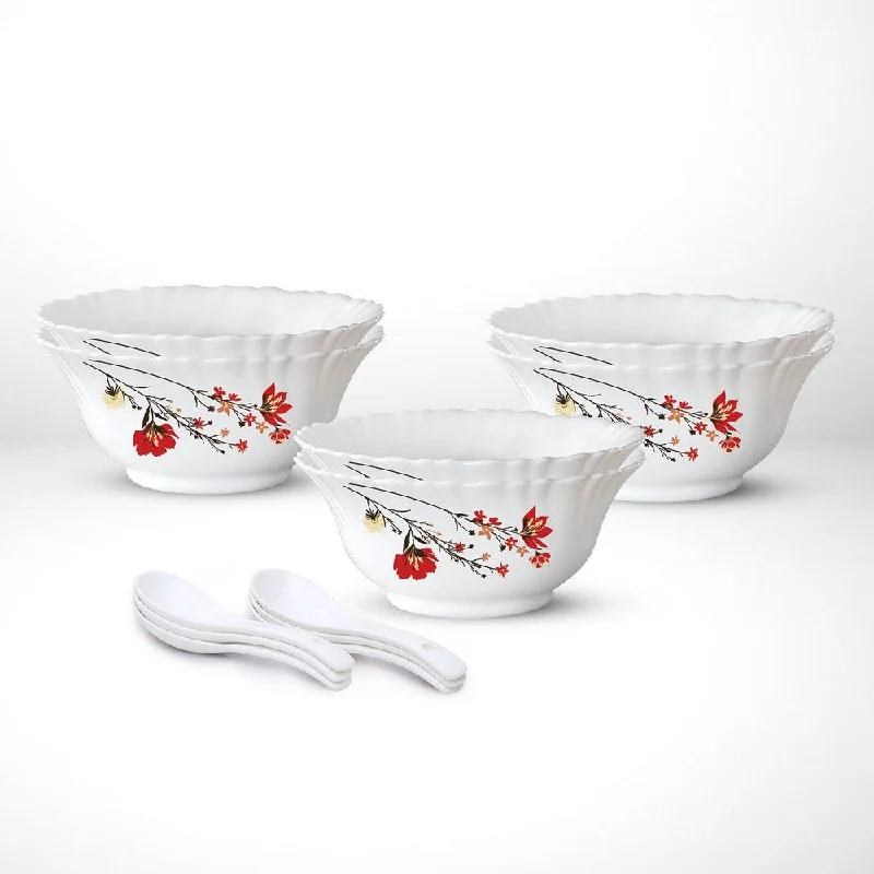 Elegant floral glass trays-Larah by Borosil Chrys Red Soup Bowl Set