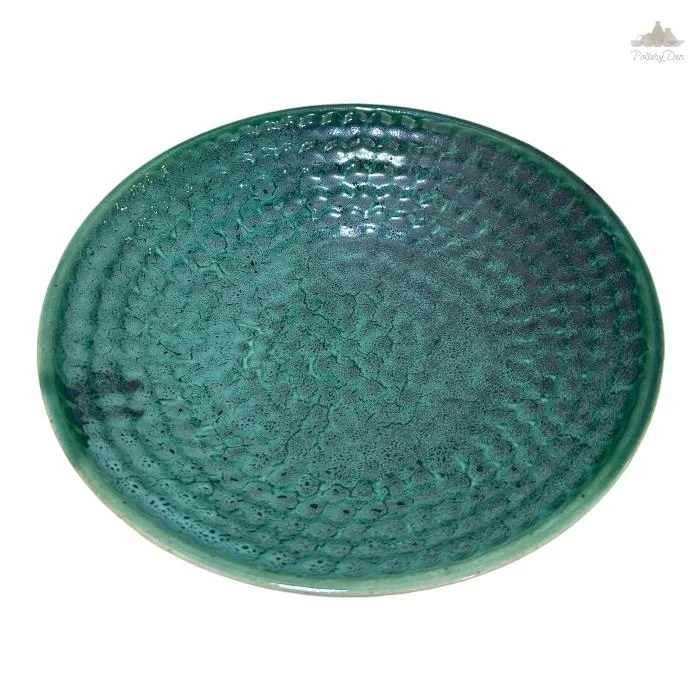 Affordable stainless steel bowls-Green Thumbprint Bowl | Height 5 cm | Diameter 24.5 cm | Hand Painted |  Set of 1 | Ceramic Pottery | Ideal for serving food items