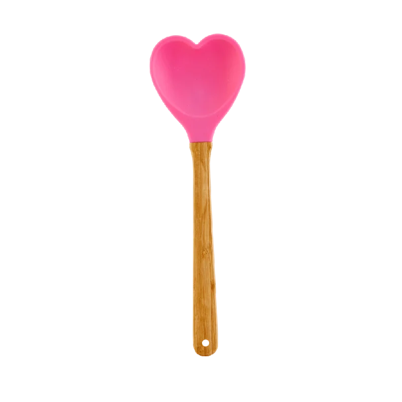 Chic metallic finish trays-Kitchen Silicone Spoon in Heart shape | Dark Pink