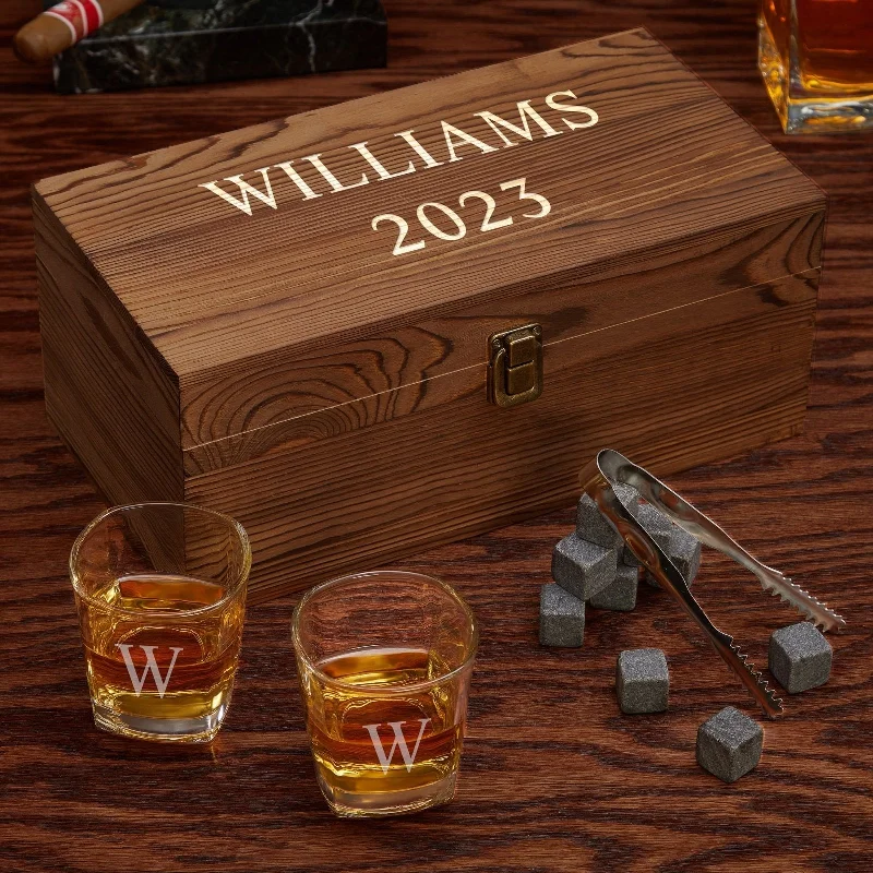 Soft bamboo travel tumblers-Schaefer Personalized Whiskey Stones and 6 oz Shot Glasses Gift Set