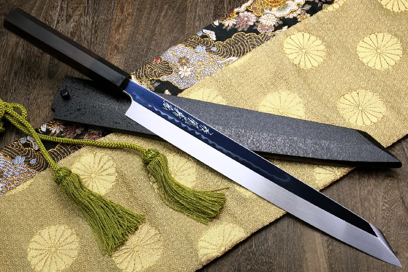 Affordable stainless steel cutlery-Yoshihiro Mizu Honyaki White Steel Mirror-Finished Namiukashi Yanagi Kiritsuke Ebony Handle