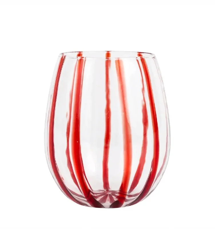 Affordable insulated water cups-Vietri Nuovo Stripe Red Stemless Wine Glass