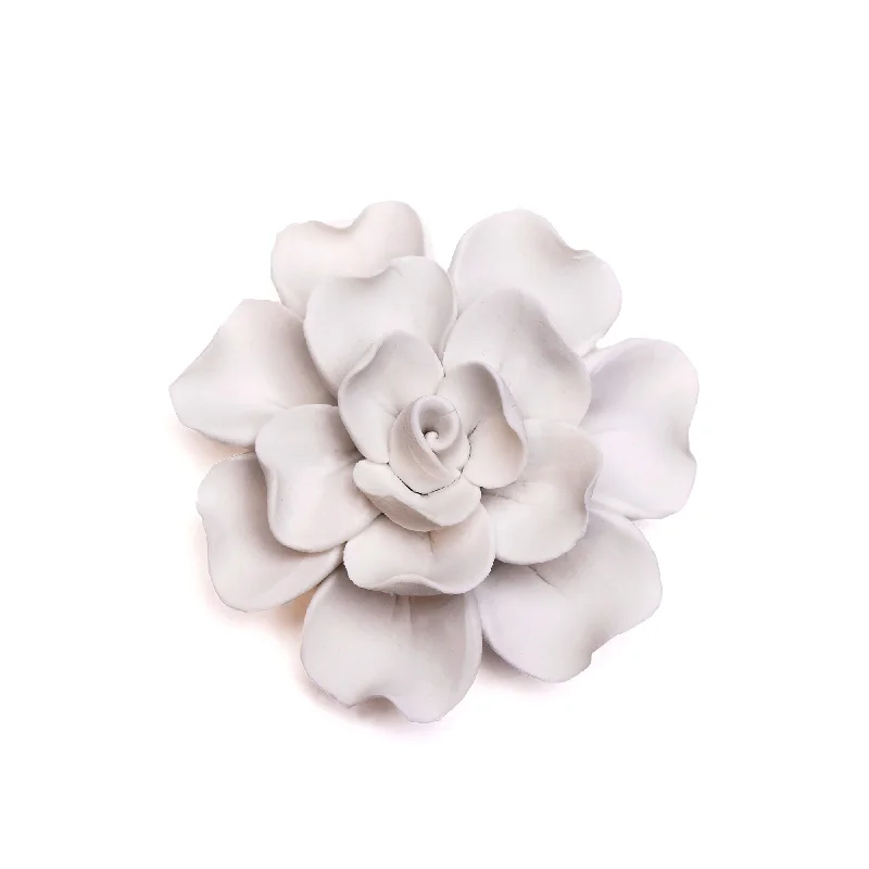 Chic metallic finish mirrors-Ceramic Flower Tabletop Art Matte White A