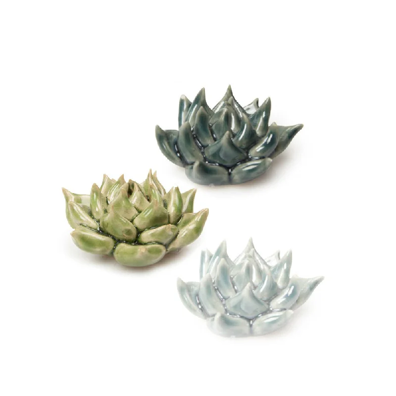 Designer woven wall tapestries-Ceramic Flower Tabletop Art Set of 3 Succulents