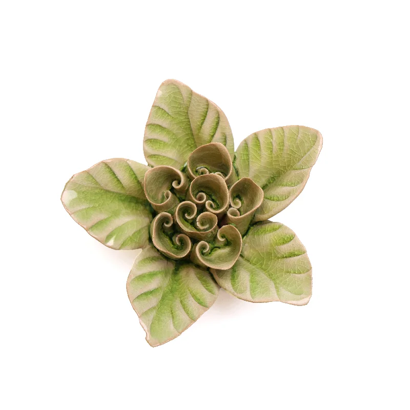 Trendy reusable wall signs-Ceramic Flower Wall Art Green Lotus