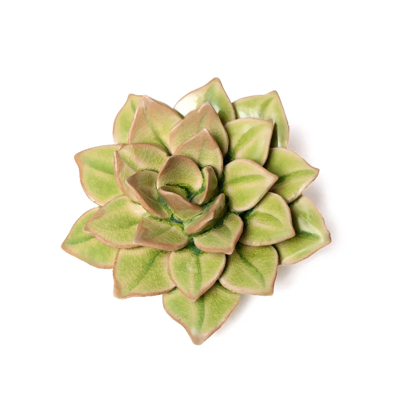 Trendy matte finish sculptures-Ceramic Flower Wall Art Green Medium Succulent