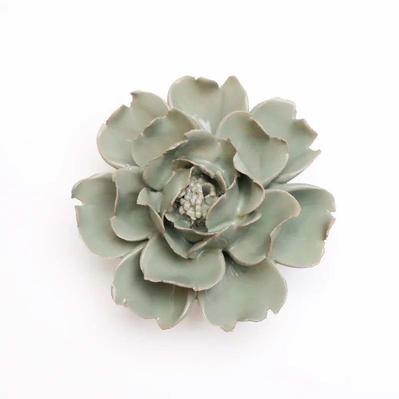 Stylish frosted candle holders-Ceramic Flower Wall Art Green Rose