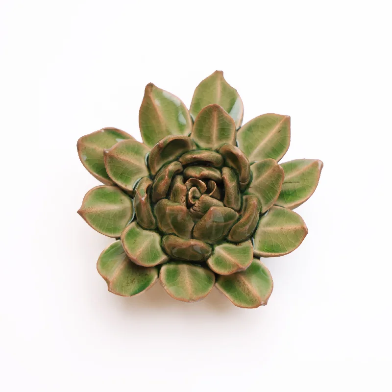 Casual fabric wall hangings-Ceramic Flower Wall Art Green Small Succulent