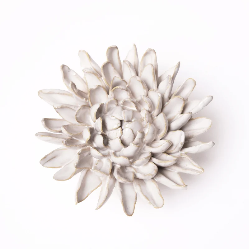 Designer ceramic wall tiles-Ceramic Flower Wall Art Ivory Chrysanthemum