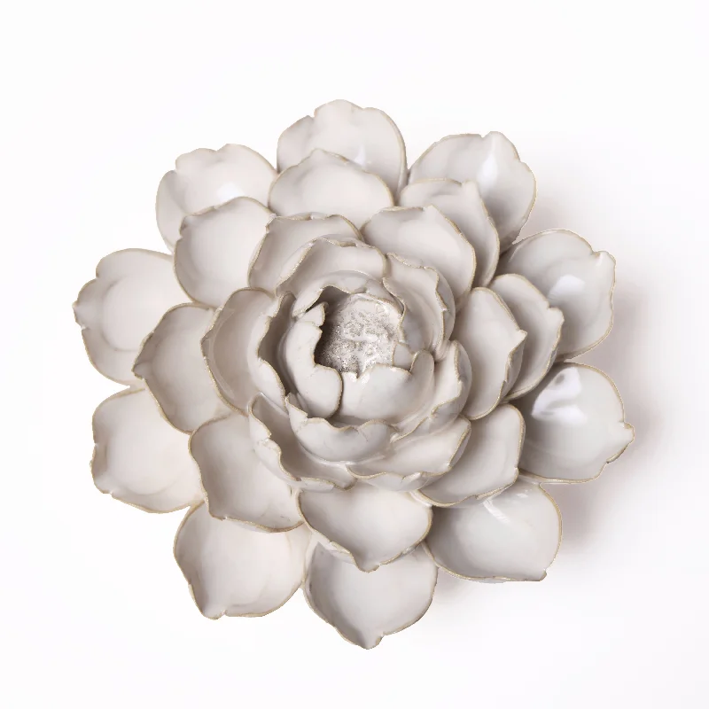 Luxury marble table sculptures-Ceramic Flower Wall Art Ivory Mofo Flower