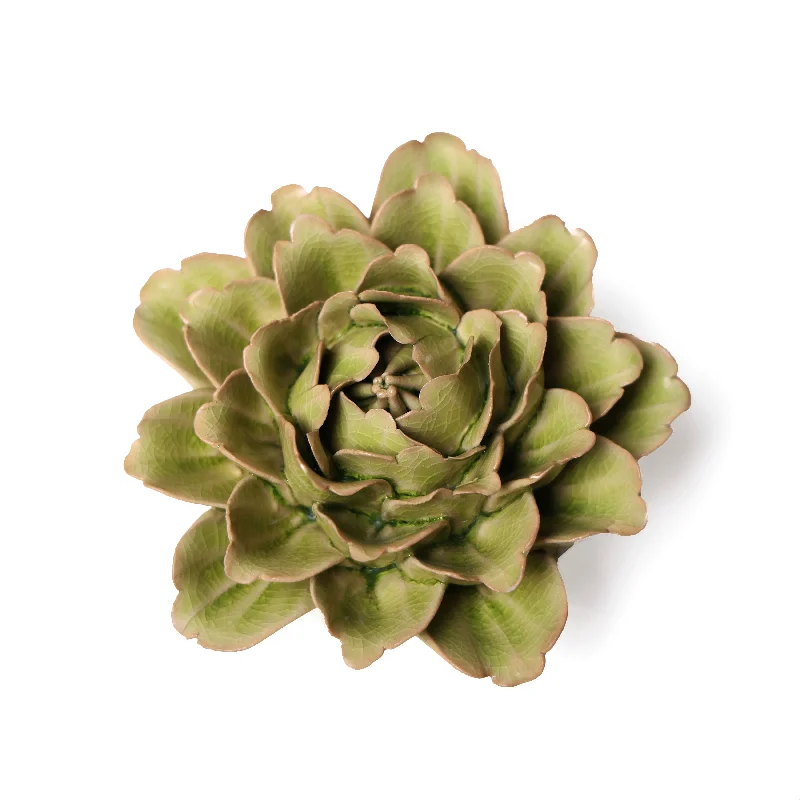 Designer wall art for living rooms-Ceramic Flower Wall Art Large Green Flower