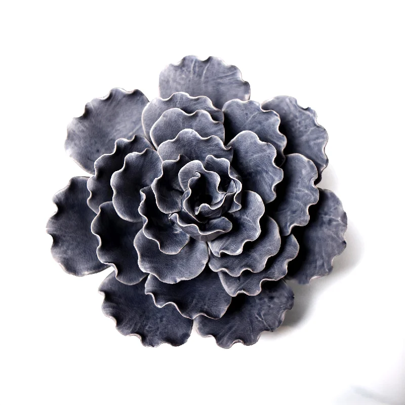 Elegant gold-framed wall art-Ceramic Flower Wall Art Lettuce Grey XL 5