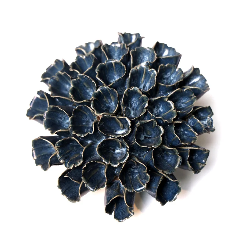 Trendy matte finish sculptures-Ceramic Flower Wall Art Polyp Blue 6