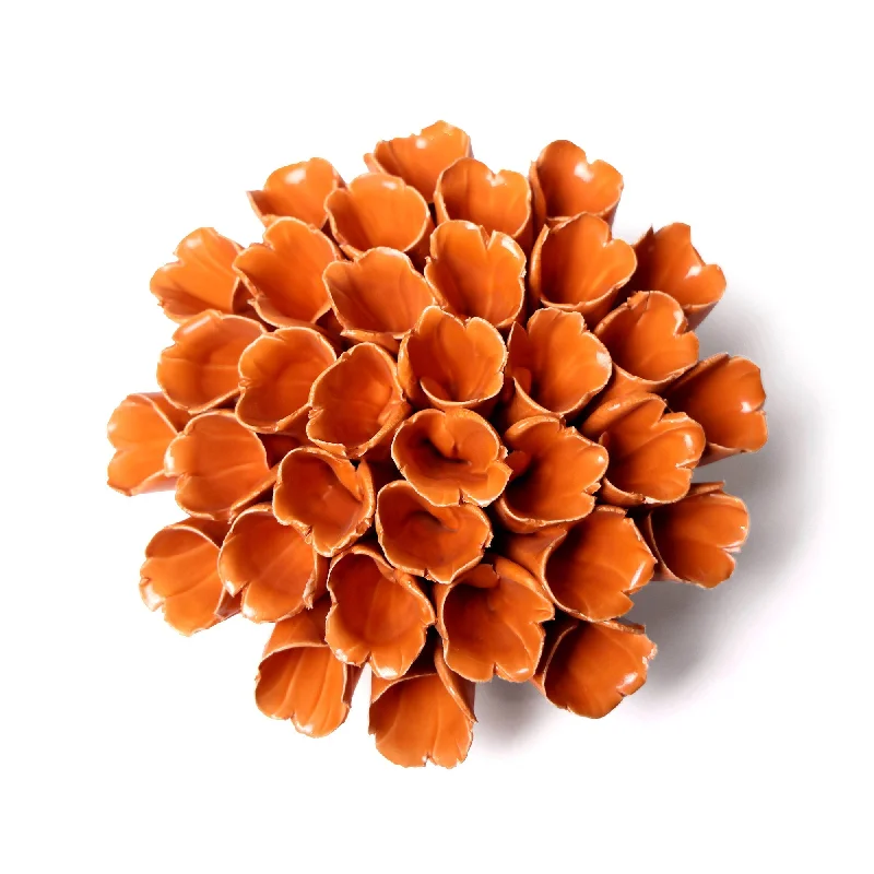 Affordable bamboo wall art-Ceramic Flower Wall Art Polyp Orange Large