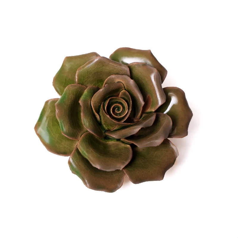 Designer porcelain accent pieces-Ceramic Flower Wall Art Rose Green 9