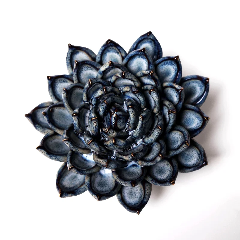 Affordable woven wall mirrors-Ceramic Flower Wall Art Succulent Blue 6