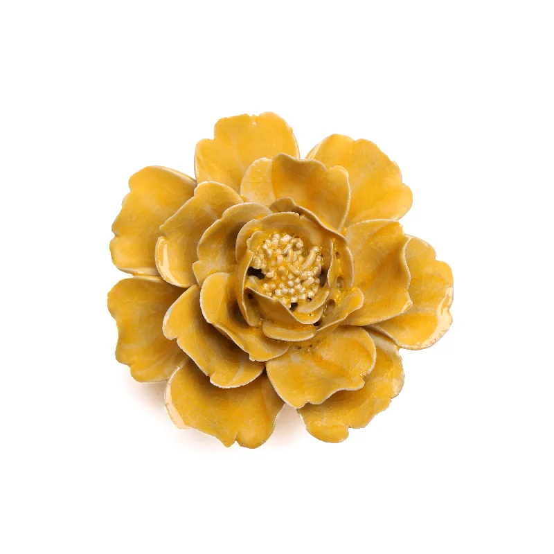 Affordable bamboo table decor-Ceramic Flower Wall Art Yellow Rose