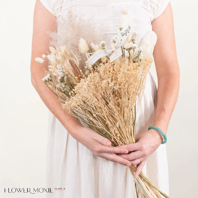 Stylish stackable storage bins-Cream and Beige Boho Wildflower Dried Bouquet - Large