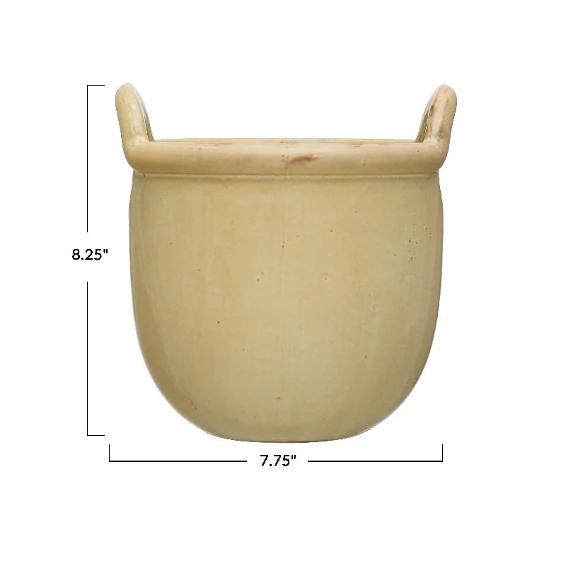 Chic frosted glass candle holders-Stoneware Urn with Handles - 7.9"L x 7.6"W x 8.1"H - 7.9"L x 7.6"W x 8.1"H