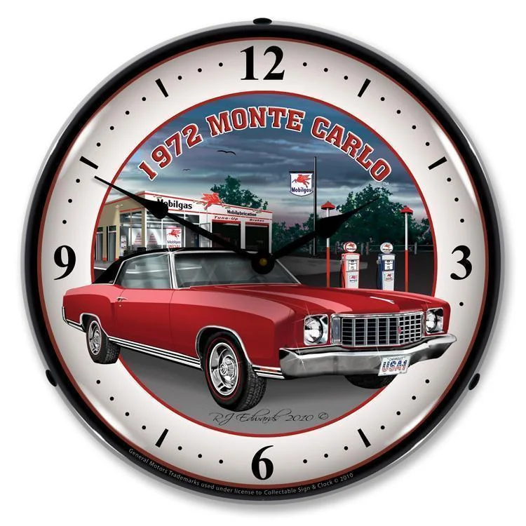 Designer wall art for living rooms-1972 Monte Carlo Backlit LED Clock