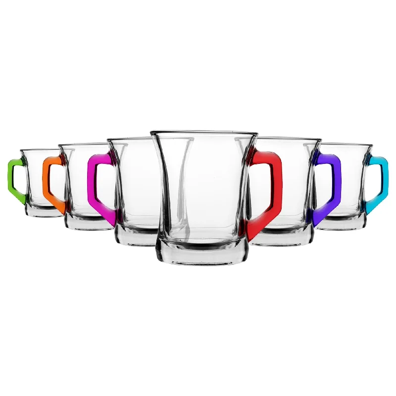 Affordable stainless steel mugs-225ml Zen+ Multicolour Glass Coffee Mugs - Pack of Six  - By LAV