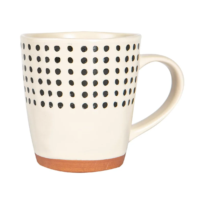 Casual plastic mugs for kids-360ml Spotted Rim Portuguese Stoneware Coffee Mug - By Nicola Spring - Cream