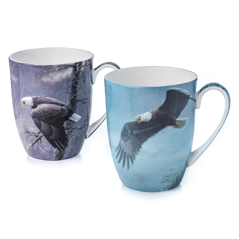 Designer ceramic latte cups-Eagles Mug Pair