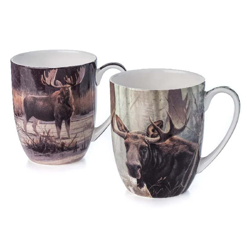 Elegant tea cups with saucers-Moose Mug Pair