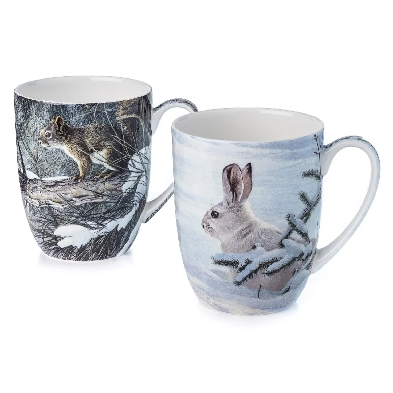 Casual camping mugs with lids-Woodland Animals Mug Pair