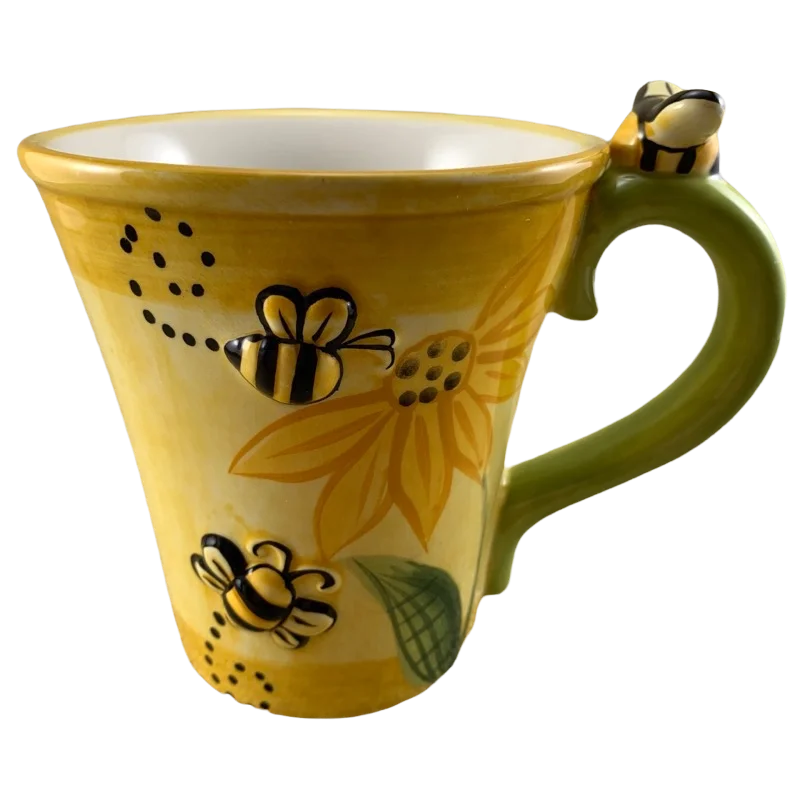 Cute cartoon mugs for kids-Bees & Sunflower Mug Pier 1 Imports